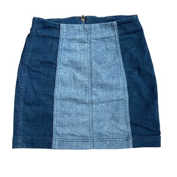 Free‎ People Modern Femme Color Block Unlined Mini Skirt Dark Blue Size 2 - Picture 4 of 9